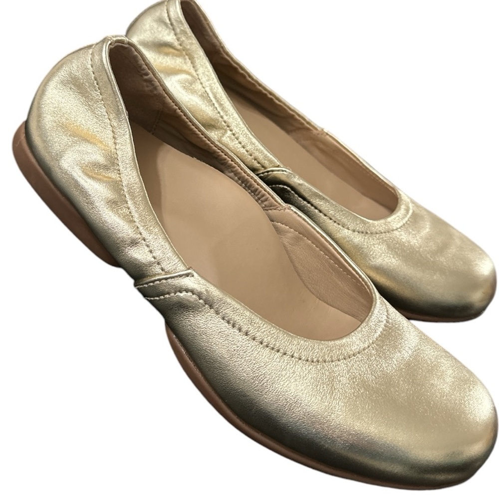 ABEO Tilly Gold Metallic Leather Slip On Ballet Flat Shoes Women Sz 8